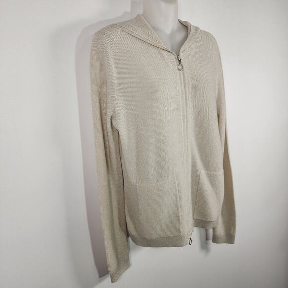 Worth New York Womens Hoodie Sweater Small Wool Metallic Ivory Full Zip Pockets - Picture 5 of 11